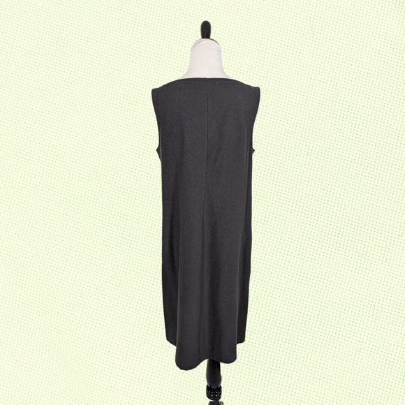 Eileen Fisher Square Neck Crepe Sleeveless Shift L‎ Graphite - Picture 2 of 5